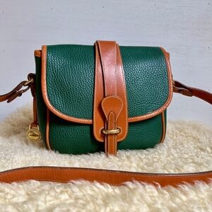 Dooney & Bourke 1980s Vintage Green and Tan Leather Crossbody Bag